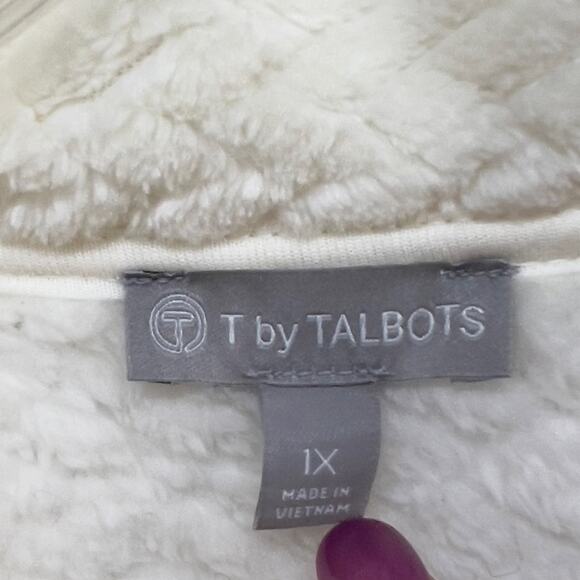 T by Talbots Fleece Jacket Womens 1X Cream Quilted Zip Up Modern Classic Cozy - Picture 11 of 13